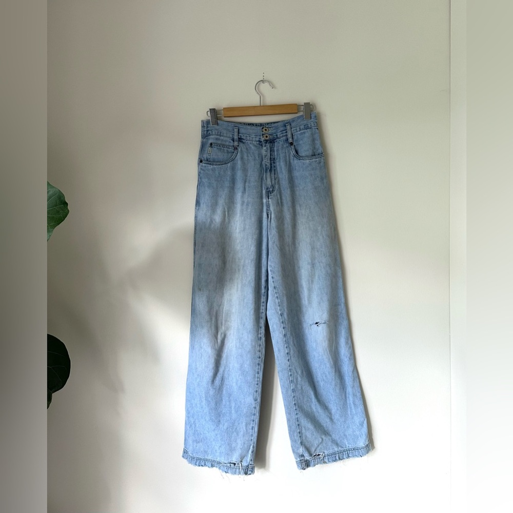VTG 90s Y2K Limited Thrashed High Rise Thin Wide Leg Distressed Pianter Jean